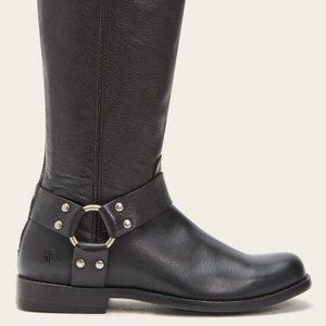 Frye Womens Boot Phillip Tall Harness Size 7.5 Black Leather Zip